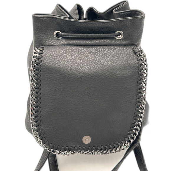 Expressions NYC Black Vegan Leather Backpack w/ Gunmetal Chain Detail NWOT - Picture 11 of 12